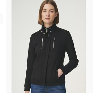 Lauren Ralph Lauren Black Full Zip Moto Jacket Old Money Minimalist Petite M